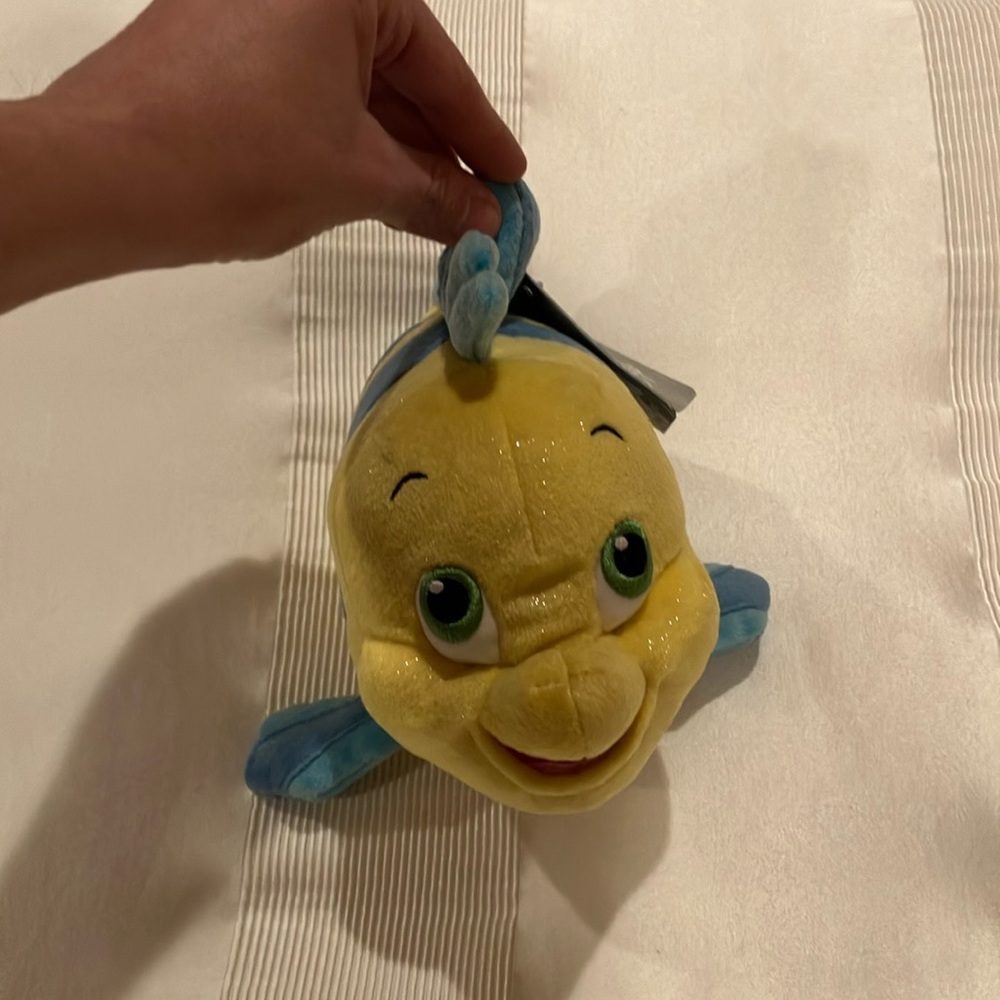 Disney Parks Little Mermaid Flounder 10" Blue Yellow Plush Stuffed Toy Doll NWT
